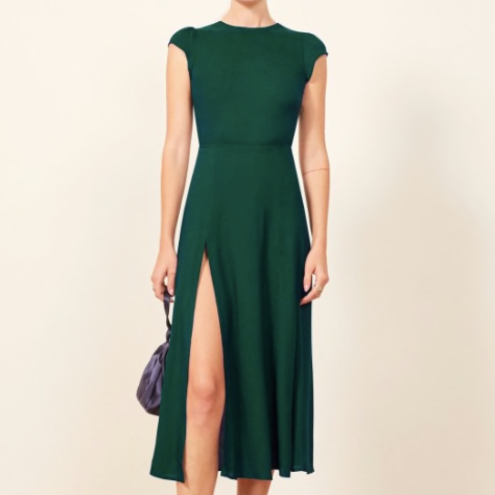 Elegant Women’s Dark Green Midi Dress with Side Slit